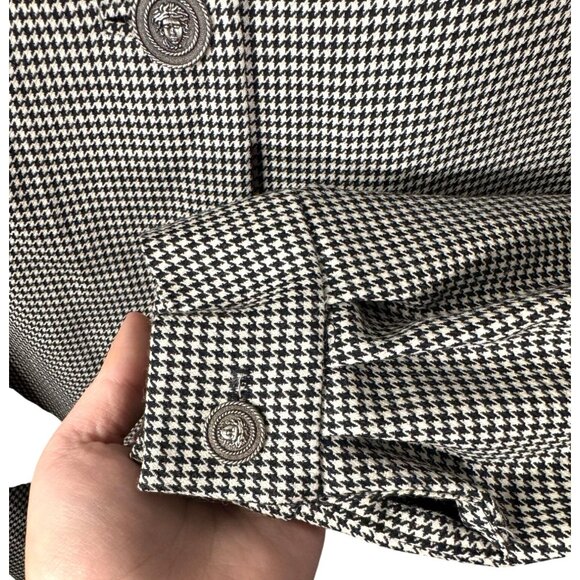 Custom Tailored By Harlan Houndstooth Duster Sz 14 Medusa Buttons Classic Preppy - Picture 6 of 8